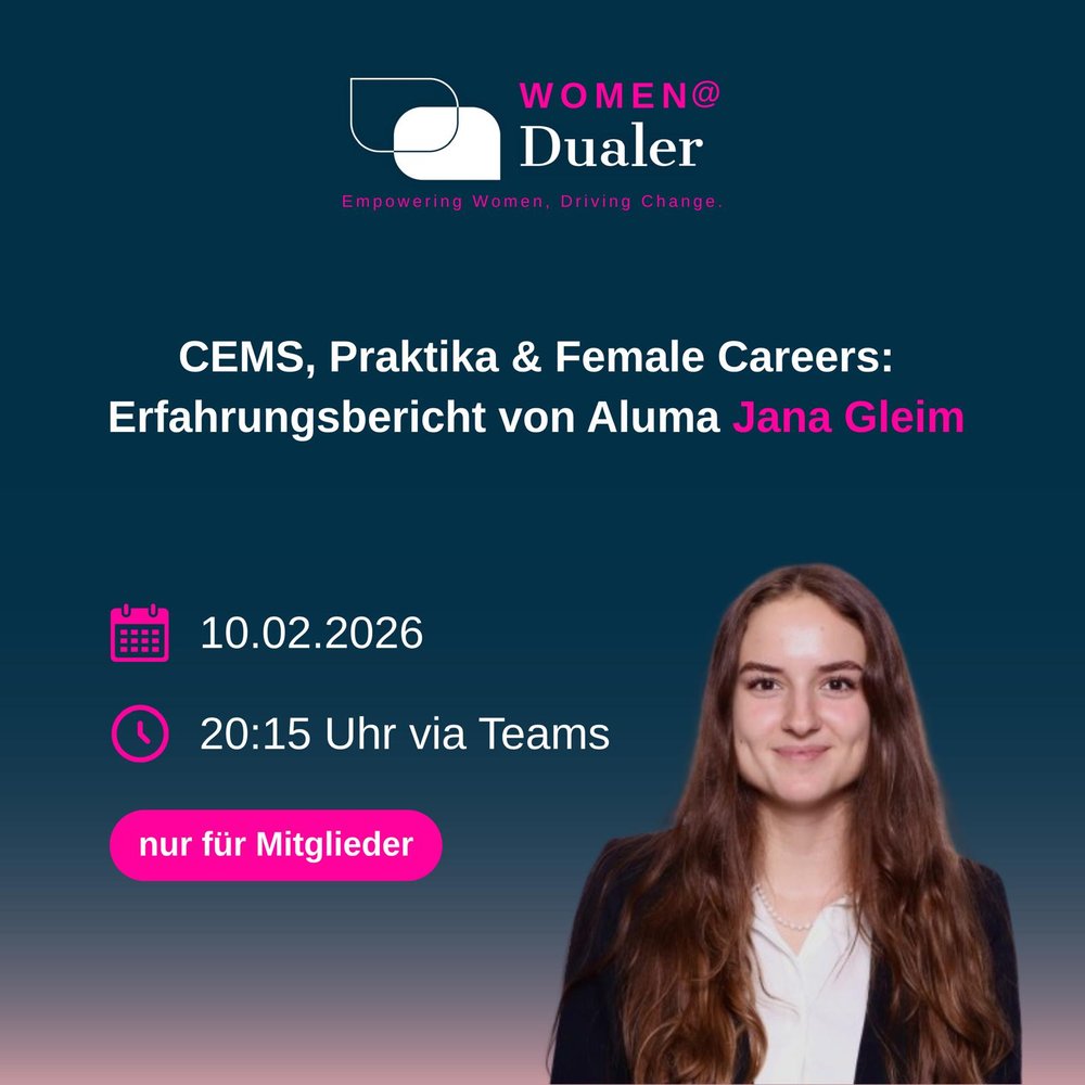 Women@Dualer Talk mit Alumna Jana Gleim zu CEMS, Praktika & Female Careers